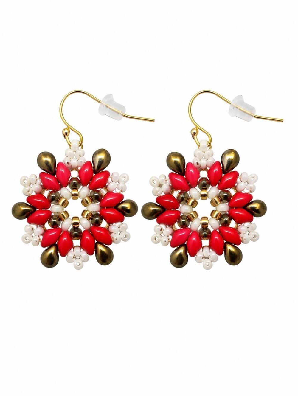 HANDMADE Beaded Czech Glass Christmas Holiday Snowflake Dangle Earrings